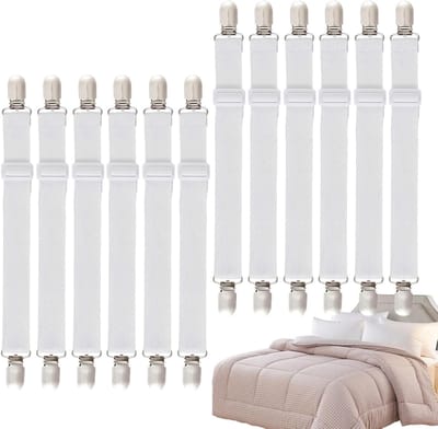Dekbedclips - Bevestigingsmiddelen voor Lakens - Clips - Klemmen - Verstelbaar - Eenvoudig te Bedienen - Stevig en Duurzaam - 12 Stuks - Wit