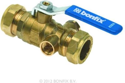 Bonfix - messing knelkoppeling / knelfitting kogelkraan met aftap 22mm FF