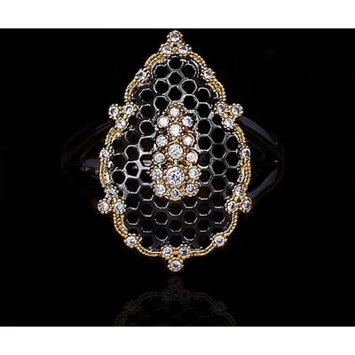 Zwart en Goud Tweekleurige Micro Set Ringen Hoge Kwaliteit Mode Sieraden Zirkoon Ringen Retro Paleisstijl No. 10 black