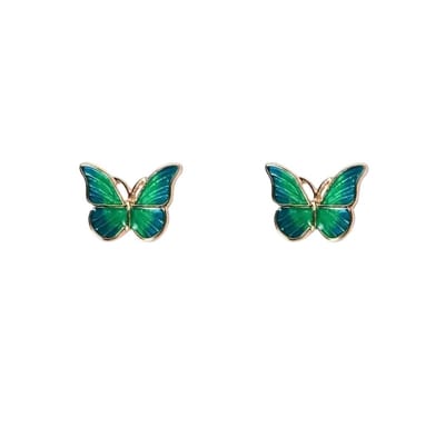 GoedeDoelen.Shop | Oorbellen Vlinder Groen | Vlinder Oorbellen | Oorstekers | Afmeting 1 x 1 CM | Groen/Blauwe Emaille Inleg | Butterfly | Transformatie | Herdenken | Gedenken | Engel