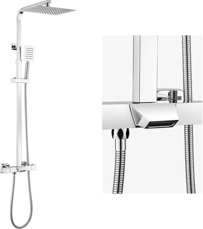 Sofetiy Max Regendouche Met Thermostaatkraan & Neerwaartse Waterval - Doucheset - 30x20 cm Douchekop - Regendoucheset - Verstelbare Hoogte 73 -129 cm - Waterbesparend - Chroom