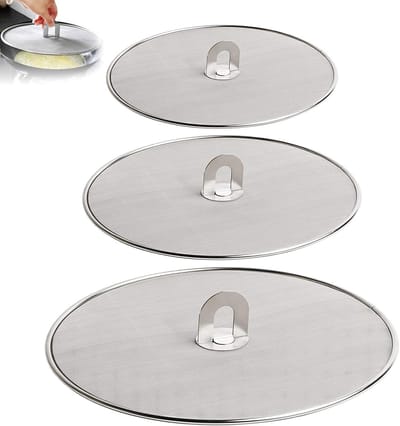 Splatter Screen voor Koekenpan - 3 Stuks - 33cm + 29cm + 25cm - Roestvrij Staal Spatdeksel - Olie Proofing Deksels - Extra Fijn Gaasweefsel voor Koken en Frituren