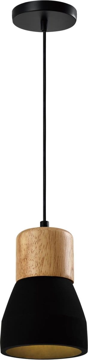QUVIO Hanglamp landelijk - Lampen - Plafondlamp - Verlichting - Verlichting plafondlampen - Keukenverlichting - Lamp - E27 Fitting - Met 1 lichtpunt - Voor binnen - Betonnen lamp - Houten kop - D 13 cm - Zwart en bruin