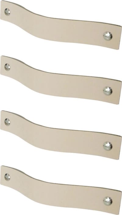 4x Leren handgrepen 'platte greep' - maat S (15,8 x 2,5 cm) - CREME - incl. 3 kleuren schroefjes (handgreepjes - leren grepen - greepjes - leren lusjes)
