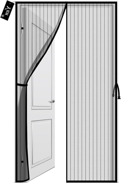 Magnetisch Deurhor 110 x 210 cm, met Zijgesp, Versterkt Polyester Gaas, Automatische Sluiting, voor Balkon, Terras en Voordeur, Zwart