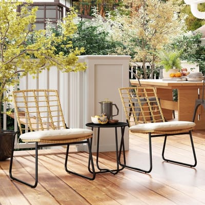 MODFU - 3-Delige Rotan Balkonset - Stapelbare Stoelen - Met Kussens - Met Tafel - Beige