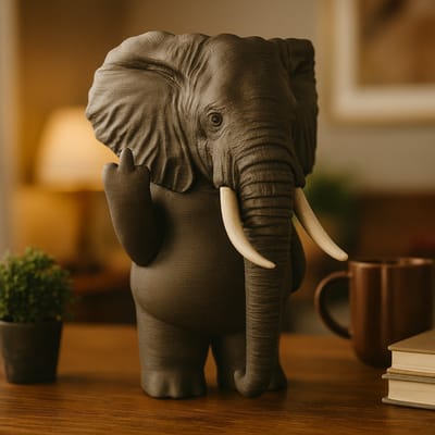 AnimalsAttitude – Middelgrote Olifant Figurine met Middelvinger – 3D-geprint PLA Beeldje – Humorous Home Accessory