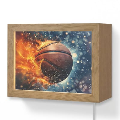 Wandlamp 20x15 cm - Oplaadbaar - Basketbal - Vuur - Sport - Blauw - Oranje - Wandlampen binnen woonkamer - Slaapkamer lamp met kabel - Decoratieve nachtlamp - Vloerlamp snoer