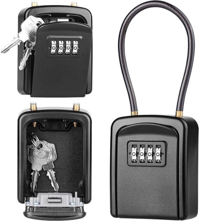 GELLDG Sleutelkluis met Afneembaar Kabel - Waterdichte Sleutelbox voor Buiten - Combinatiekluis met 4-cijferig Slot - Geschikt voor Tot 5 Huisdeursleutels - Aluminium - 9,4x7,5x3,5cm - Totaal Lengte 20,4cm