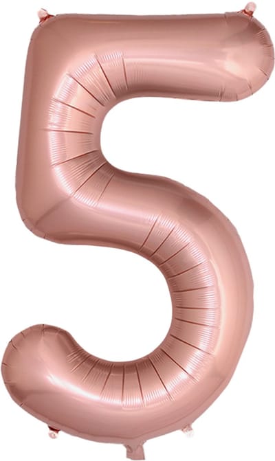 BTH – Folie Ballon Cijfer 5 – Rosé Goud – Feestversiering – Helium of Lucht – Verjaardag Decoratie – Met Rietje – 86cm