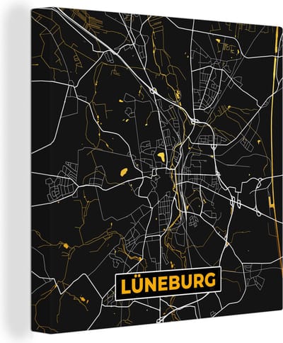 Canvas Schilderij Plattegrond – Lüneburg – Goud – Stadskaart – Kaart - Duitsland - 20x20 cm - Wanddecoratie