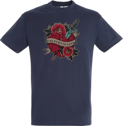 T-shirt Unlucky In Love | valentijn cadeautje voor hem haar | valentijn | valentijnsdag cadeau | Navy | maat XS