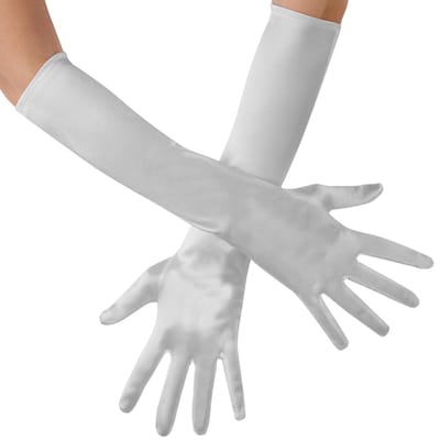 dressforfun - Lange satijnen handschoenen zilver - verkleedkleding kostuum halloween verkleden feestkleding carnavalskleding carnaval feestkledij partykleding - 303653