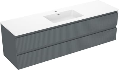 Mexen Rivel badkamerkast 160 cm met wasbak Otis, 2 laden, gegroefd, grafiet mat/wit mat - 91A20-16047-2-BFF66-W18M