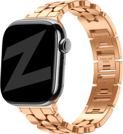 Bandz Stalen 'Oval' bandje geschikt voor geschikt voor Apple Watch 1/2/3/4/5/6/7/8/9/10/11/SE/SE2/SE3 - Maat: 38/40/41/42mm - Rosé Goud
