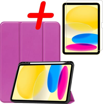 Hoesje Geschikt voor Apple iPad 10 (2022) - 10.9 inch - 10e Generatie - Met Screenprotector - Trifold Bookcase - Hard Cover Case - Met Uitsparing Geschikt voor Apple Pencil - Hardcover Book - Tablet Hoes - Lichtblauw
