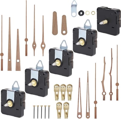Stil kwartsuurwerk set van 5 wandklok uurwerken (20 mm as) – houten wijzers voor klokplaten 7–9 mm dik – perfect voor DIY klokken en decoratie, batterijen niet inbegrepen