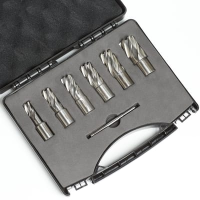 HSS-G kernboor set, in koffer, 7 st, 13/15/17/19/21/25 mm, 1 geleidepen / opnemen : WELDON