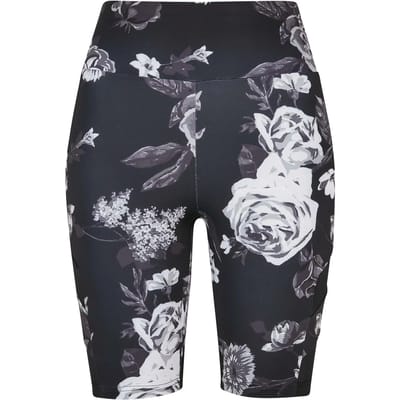 Urban Classics - High Waist Tech Mesh AOP Korte cycle broek - XS - Zwart/Wit