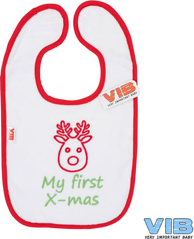 VIB® - Slabbetje Luxe velours - My first X-Mas (Wit-Rood) - Babykleertjes - Slabbetjes - zwangerschap aankondiging - baby aankondiging