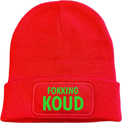 Wintermuts rood | fluor groen - Fokking koud- soBAD. | Unisex | Skimuts | Muts | Kou | met grappige tekst | Winter | Beanie