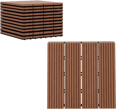 NAVOBIZ 11 stuks vlondertegels - Terrastegels - Tuintegels - Balkon tegels - Houtlook - Weerbestendig - 30x30 cm - Lichtbruin