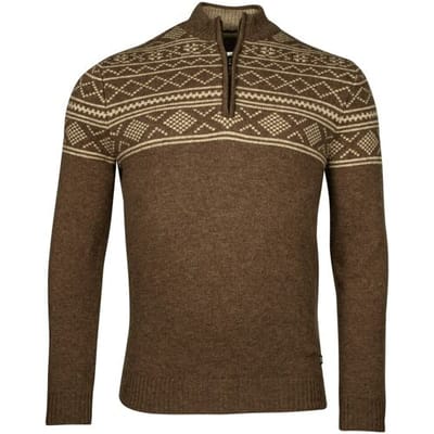 Baileys Trui Top Part Norwegian Knit Design Half Zip Lambswool Tobacco / male