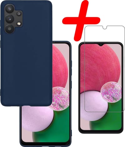 Hoesje Met Screenprotector - Geschikt voor Samsung Galaxy A13 4G - Sterk & Shockproof - Back Cover - Siliconen Case - Telefoon Hoes - Donkerblauw