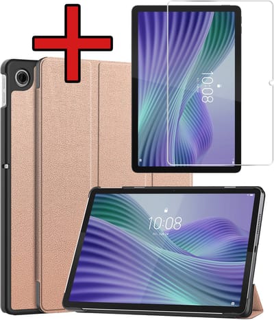Hoesje - Geschikt voor Lenovo Tab 10.1 inch - Met Screenprotector - Hardcover Book Case - Trifold Bookcase Hoes - Hard Cover - Tablethoes - Rosé goud