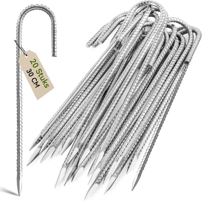 20 Stuks Extra Sterke Grondpennen 30cm Verzinkt Staal voor Trampolines en Tuin