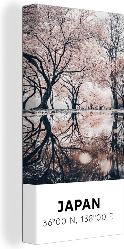 Canvas Schilderij Japan - Sakura - Lente - Roze - 20x40 cm - Wanddecoratie