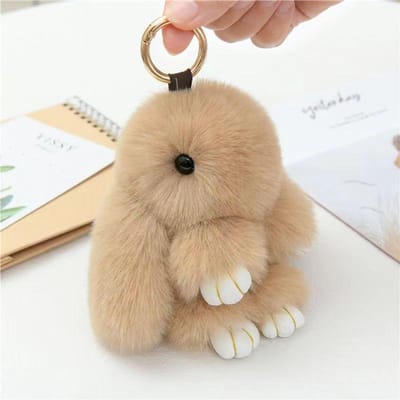 Mini Konijn Sleutelhanger Konijn Pluche Bal Sleutelhanger Vrouwen Tas Decoratie Hanger Auto Sleutel Accessoires Pluche Pop Pluche Speelgoed Meisje Cadeau beige