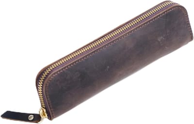 Stijlvolle Leren Etui met Rits voor Studenten, Docenten en Schrijvers - Vintage Design in Koffiebruin, Perfect voor Kantoor en School