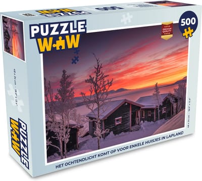 Puzzel Het ochtendlicht komt op voor enkele huisjes in Lapland - Legpuzzel - Puzzel 500 stukjes