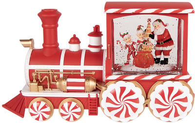 Clayre & Eef Kerstdecoratie met LED-verlichting en muziek Trein 31x10x17 cm / 3xAA Rood Kunststof