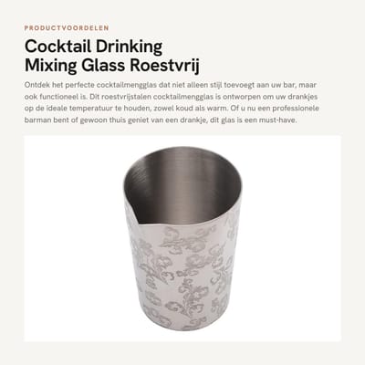 Dailygoods- Mixglas Gegraveerd - Roestvrij Staal - Warmtebehoud - Eenvoudig Schoon Te Maken - Cocktail - Bartending - Cocktailglas