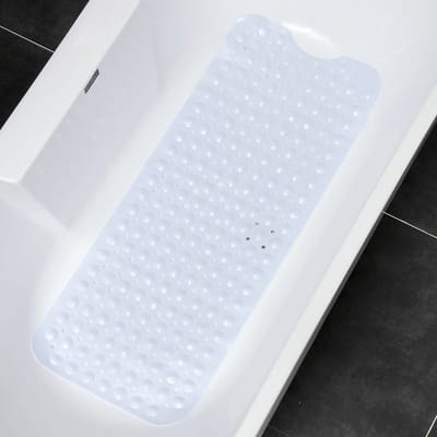 Antislip Badmat - 100 × 40 cm Lange Douchemat - Badmat Slipbestendig - Antischimmel - Machinewasbare - Badmat met Zuignappen en Afvoergaten - Zacht - Voor Bad - Wit