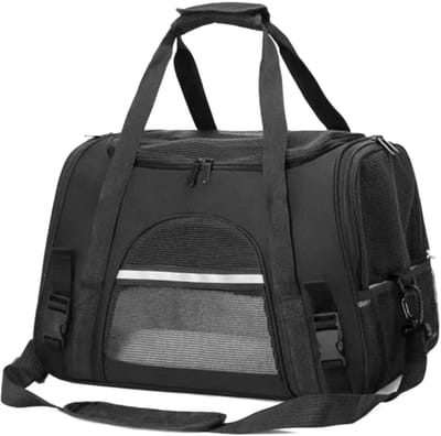 Transportbox voor Honden en Katten, 43 X 28 X 25 Cm, Draagbare Transporttas voor Katten en Honden, Ademende Autotransporttas voor Huisdieren (BLACK)