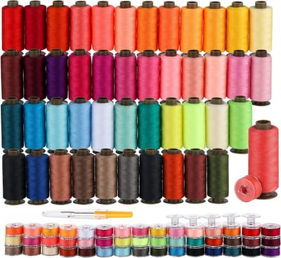 Famanu – Uitgebreid naaigaren assortiment 45-delig, 400 yard per klos, inclusief 45 onderdraadspoelen en 5 lege spoelen voor veelzijdig naaiwerk