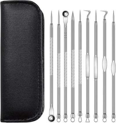 Professionele 9 Delige Mee-eters & Acne Verwijderen Set - Blackhead Killer - Remover Comedonenlepel - Puisten verwijderaar - Comedonendrukker - Mee-eter Lepel in etui