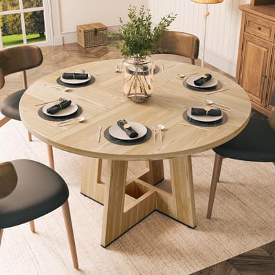 Ronde Eettafel - Eetkamertafel Keukentafel - Samen Eten - Massief Houten Look - 120 cm Diameter - Naturel