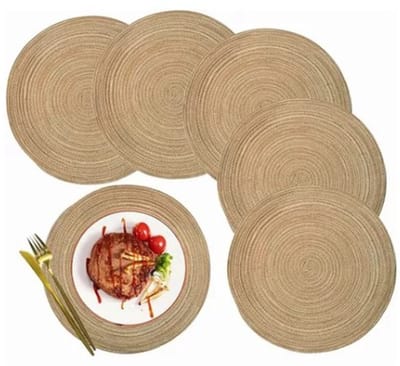 Dailygoods- Placemats Ronde Gevlochten - 6 Stuks - Hittebestendig - Antislip - Katoenen - Diameter 30 cm - Tafelmat