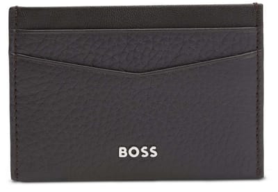 BOSS Leren Kaarthouder New Crosstown Card Holder Dark Brown Donkerbruin