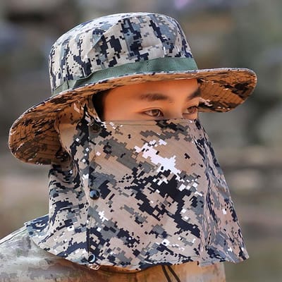 Vispet Zonnebescherming Winddicht Zonnehoed met Verstelbaar Kinbandje Camouflage