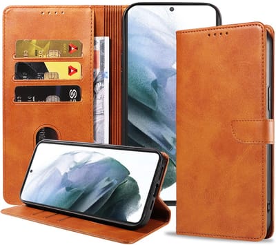 Geschikt voor Samsung Galaxy S21 Plus Telefoonhoesje Kunstleer met Magnetisch lipje en Pasjeshouder Book Case met Klepje - Bruin - Smartphonica geschikt voor Samsung Galaxy S21 Plus