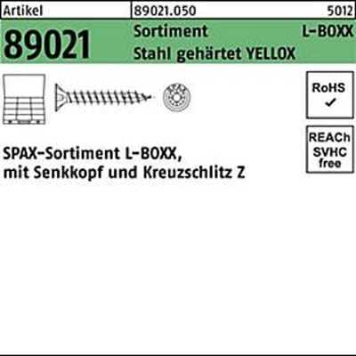 SPAX schroefassortiment R 8902, L-BOXX YELLOX, verzonkenkop kruisgleuf Z, gehard staal, 1 stuk