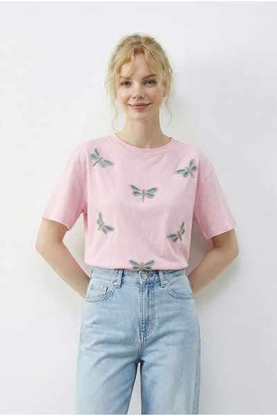 Geborduurd Crew Neck Relaxed Fit T-shirt