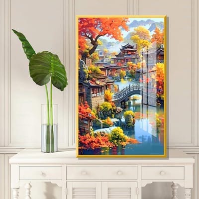 DIY kruissteekborduurpakket/Eenvoudig herfstlandschap/gedrukt kruissteekpatroon borduurpakket (frame niet inbegrepen) 40*58CM