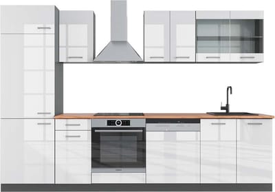 Vicco R-Line Complete keukeneenheid – 300 cm, WB Eik Wit hoogglans/antraciet
