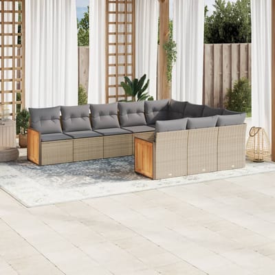 vidaXL - 10-delige - Loungeset - met - kussens - poly - rattan - beige
